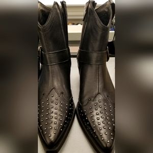 Black Leather Western Boots with Studs, Emanuele Crasto 6 1/2 USA, 37 EU, NWT